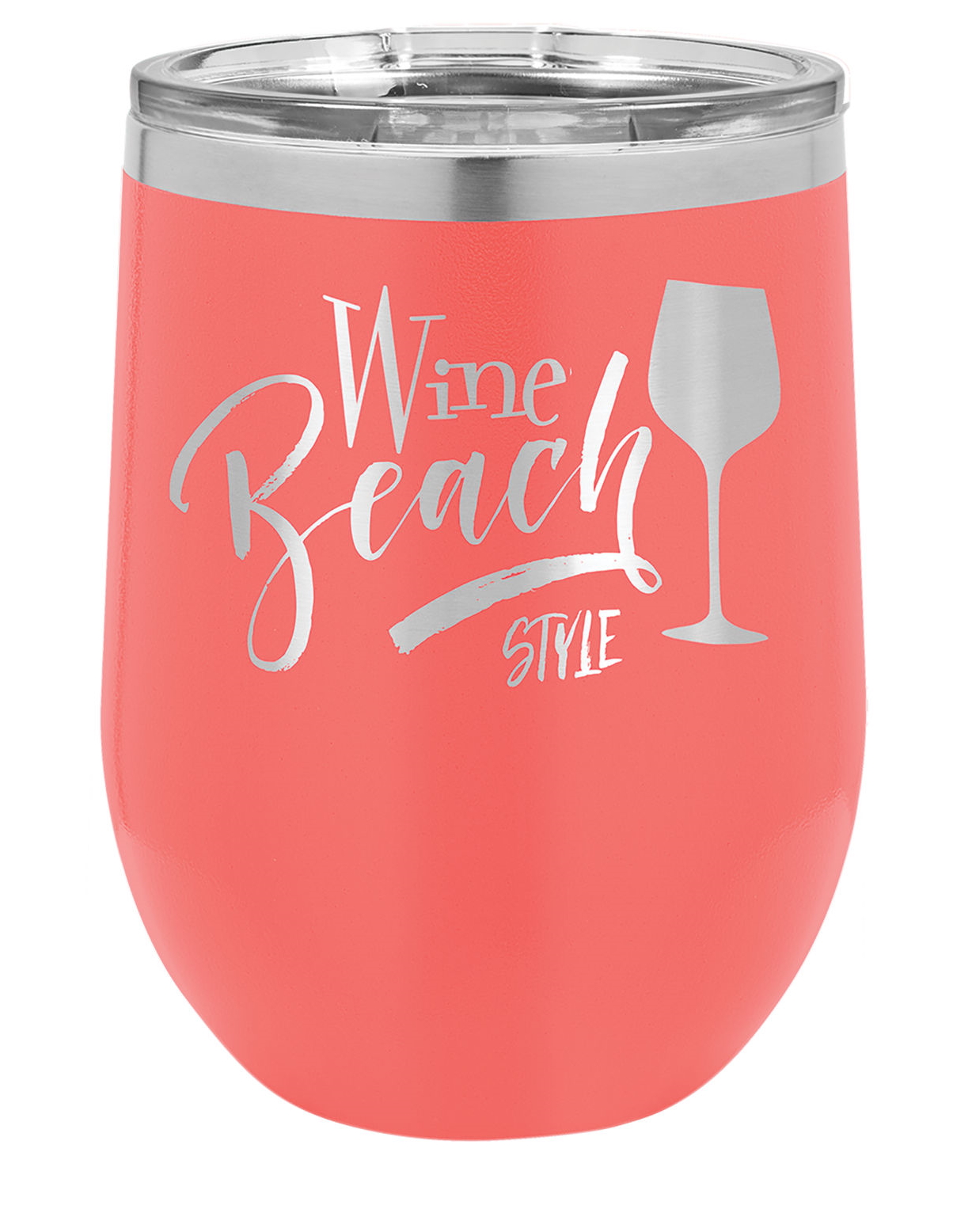 Engraved Stemless Insulated Wine Tumbler w/ Lid, Coral 12 oz - BottleBuys
