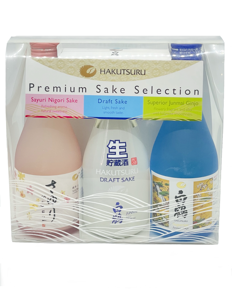 Hakutsuru Sake Premium 3 Pak featuring Sayuri Nigori, Draft Sake and  Superior Junmai Ginjo 300ml - BottleBuys